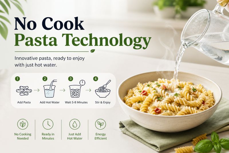 No-cook pasta prepared as a convenient meal